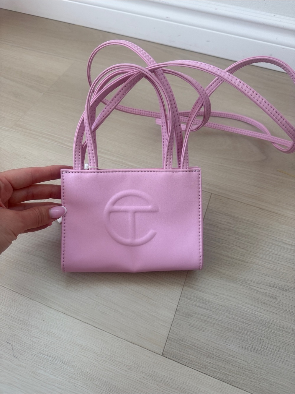 Telfar Pink Mini Shopping Bag with Embossed Logo
